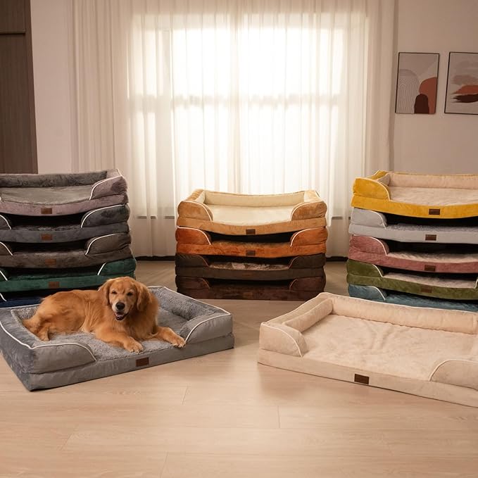 Comfort Expression Orthopedic Dog Bed for Large Dogs 36x27 Inch, Waterproof Supportive Egg Crate Foam Large Pet Bed with Removable Bolsters, Dog Couch with Washable Cover & Non-Slip Bottom, Dark Brown