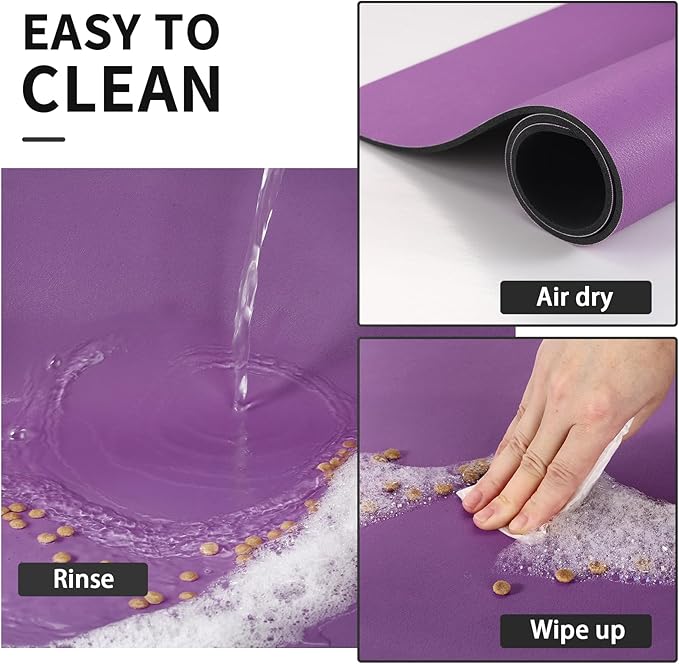 Dog Food Mat - Absorbent Cat Mat for Food and Water, No Stains Pet Feeding Bowl Mat, Easy to Clean Pet Placemats, Quick Dry Dog Water Dispenser Mat for Messy Drinkers | Purple 18"x34"
