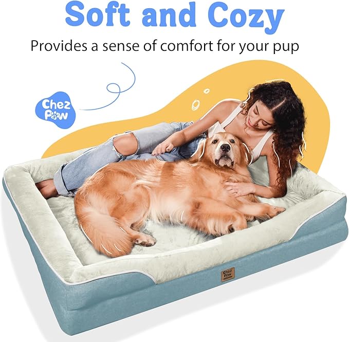 Washable Orthopedic Large Dog Bed - Removable Orthopedic Dog Bed XL with Bolster Extra Large Dogs Beds with Washable Cover Non-Slip Bottom