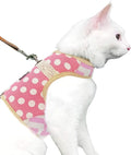 Cat Harness and Leash for Walking Escape Proof, Adjustable Cat Vest Harness, Padded Stylish Cat Walking Jackets, Polka Dot Pink, Small