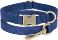Genuine Leather Dog Collar - Adjustable Pet Collar with Quick Release Metal Buckle, Soft Skin Friendly Real Leather Collar for Small, Medium, Large Dogs (Blue Collar + Rope, S：Fit 8-16" Neck)