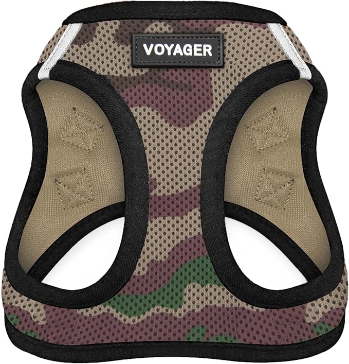 Best Pet Supplies - All Weather Mesh / Plush, Reflective, No Pull Harness for Small, Medium Dogs, Cats - Secure with Hook & Loop Fastener, Buckle, Double D-Rings - Army/Black Trim, M