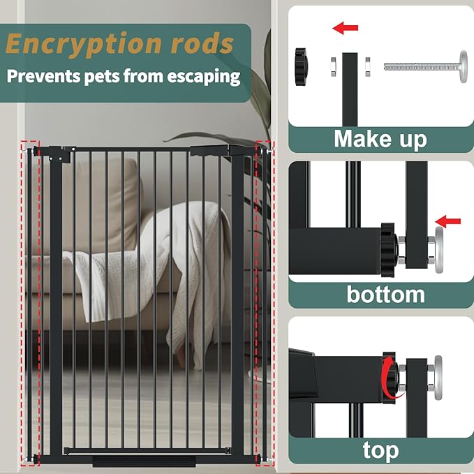 40.55" Tall, 34.05-45.86 Inch Wide, 1.37" Ultra Narrow Spacing Dog Pet Baby Gate Indoor for Doorway Hallway, Pressure Mounted 35 36 37 38 39 40 41 42 43 44 45 Inches Wide Black