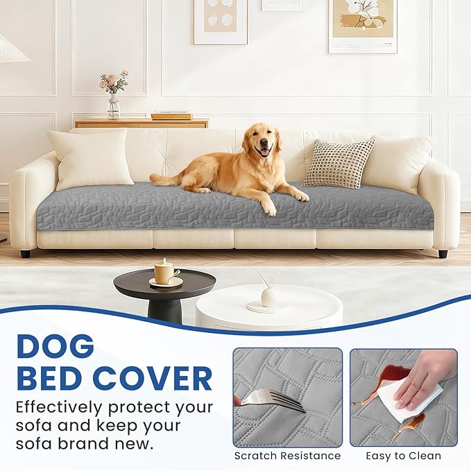 Waterproof Dog Bed Cover, Non-Slip Dog Blanket for Couch, Couch Covers for Dogs Washable, Pet Blanket for Furniture, Pet Bed Mat for Sofa, Car, Pet Supplies (52x82 Inch, Light Grey)