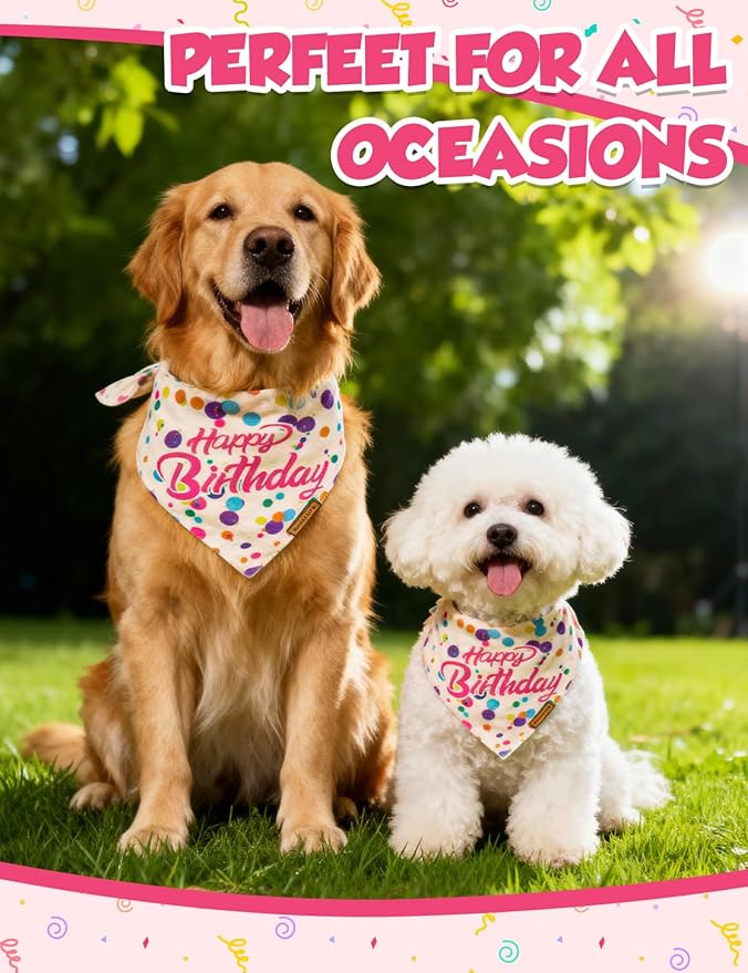 Luxury Double-Layer Dog Birthday Bandana – Handmade, Silk-Soft Polyester for All Dog Sizes | Birthday & Party Outfit | Gift-Ready Pet Accessory(Happy Birthday, Medium)