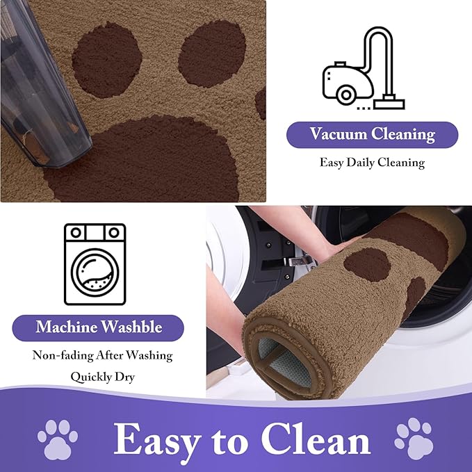 Buganda Dog Door Mat for Muddy Paws, Absorbent Dirt Trapper Non Slip Indoor Doormats, Washable Low-Profile Mat for Mud Dogs, Entryway Carpet for Inside Floor (36x24 Inches, Beige)