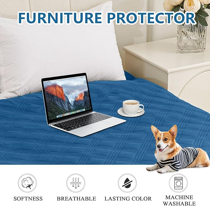 hyha Waterproof Dog Blanket, Reversible Pet Bed Blanket, Soft Sofa Couch Cover for Dogs Washable, Waterproof Pet Couch Covers for Sofa Puppy Cats Furniture Protector(82"x120", Navy Blue/Blue)