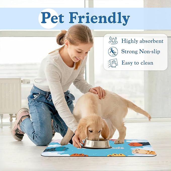 Cat Paw Pet Feeding Mat–Christmas Stocking Quick Dry Absorbent Dog Cat Food Mat, Non Slip Waterproof Bowl Placemat for Messy Eaters, Pet Accessories for Floors 12"x20"