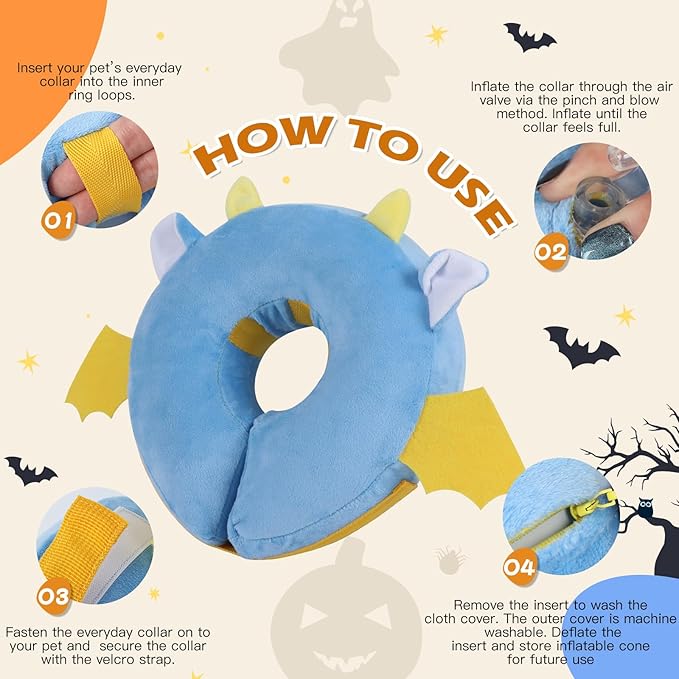 IEUUMLER Inflatable Recovery Dog Collar, Protective Donut Cone, Adjustable Soft Collar for Dog and Cat After Surgery Prevent from Biting & Scratching EU002 - Vampire M