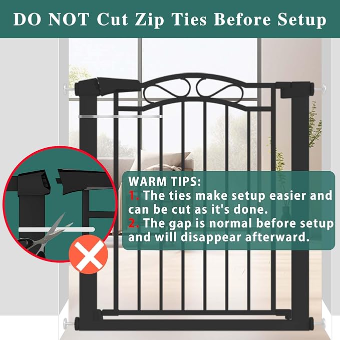 Fairy Baby 81.9"-84.6" Extra Wide Baby Gate for Stairs, Pressure Mounted Auto Close Child Safety Gate with Door No Drill, Large Long Pet Dog Gate for The House Doorways, 82 83 84 Inches Wide, Black