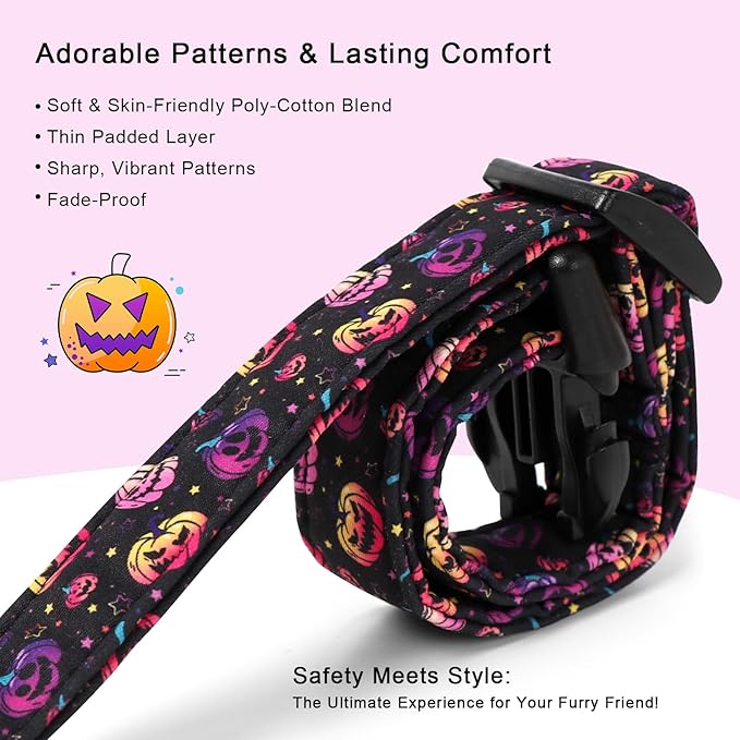Halloween Dog Collar Spooky Fun Pumpkin Puppy Collar - Light Comfortable Adjustable Pet Collars for Small Medium Large Girl Boy Dogs L