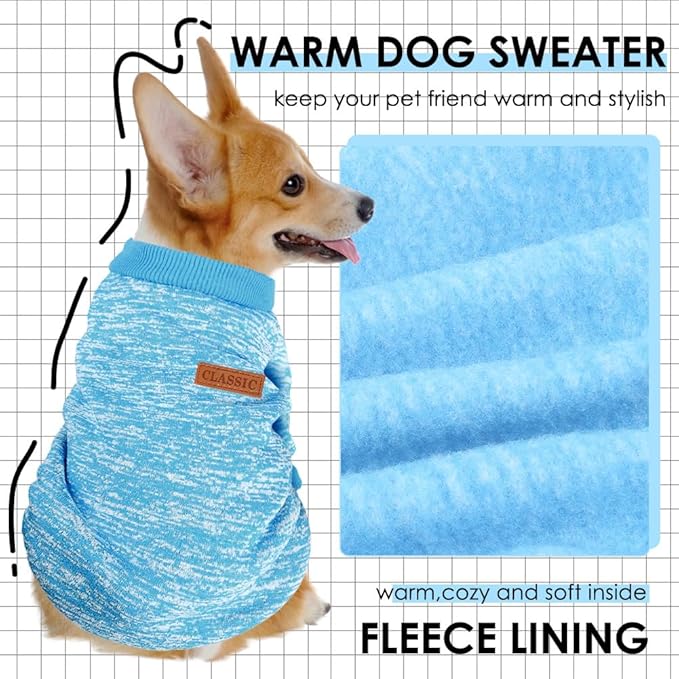 3 Pack Dog Sweaters for Small Dogs Girl Boy Winter Fleece Clothes Warm Soft Dog Sweatshirt Outfit for Dogs Cats Pet Apparel (Rose+Light Blue+Purple, X-Small)