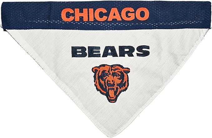 Pets First NFL DOG BANDANA - CHICAGO BEARS REVERSIBLE PET BANDANA. 2 Sided Sports Bandana with a PREMIUM Embroidery TEAM LOGO, Small/Medium. - 2 Sizes & 32 NFL Teams available