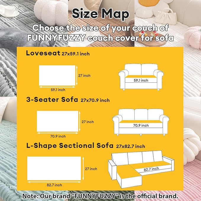 FUNNY FUZZY Pet Couch Covers for Sofa, Washable Dog Couch Cover Protector for Dogs, Flannel Couch Covers for Dogs Pet Friendly Pets Mat Bed Sofa Cover (White, 27.6"×70.9")