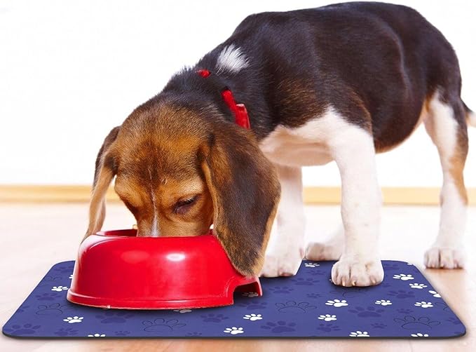 Dog Food Mat, Absorbent Water Bowl Mats Cat Pet Feeding Placemats Dark Blue 24 * 32 inch