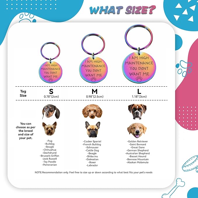 Funny Personalized Dog Tag, Customized Dog Collar with Name Tags Plate, I am High Maintenance You Don't Want Me,Cute Pet Tag Keychain for Dogs Cats Owner, Pet Name Tag Double Sided Engraved