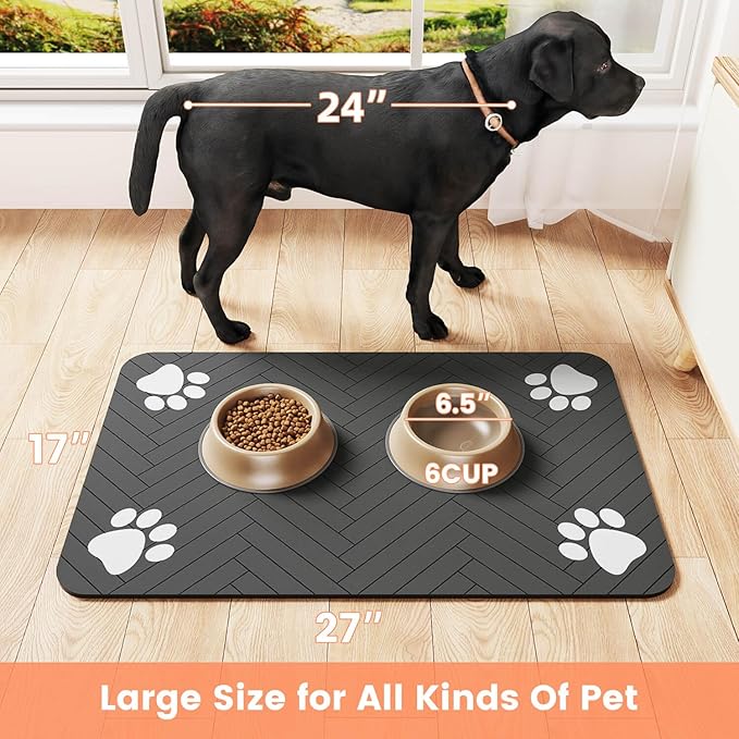 Pet Feeding Mat-Absorbent Pet Placemat for Food and Water Bowl, with Waterproof Rubber Backing, Quick Dry Water Dispenser Mat for Dog and Cat (20"x12", Blue)