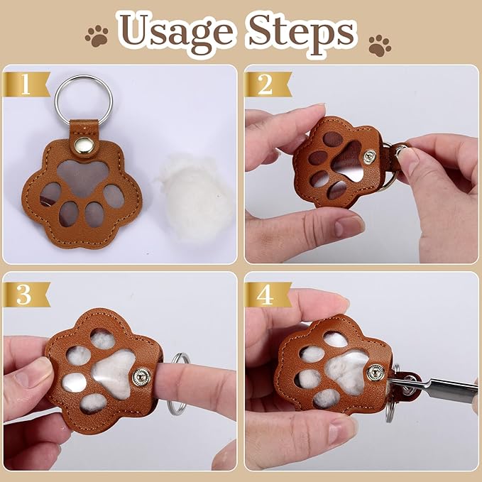 Eunigem Personalized Pet Hair Keychain for Dogs Cats-Custom Paw Keychains for Dog Hair-Shaped Leather Keychain,Pet Memorial Gifts Remembrance Accessory Refillable Keepsake for Bag or Key (Color-1)
