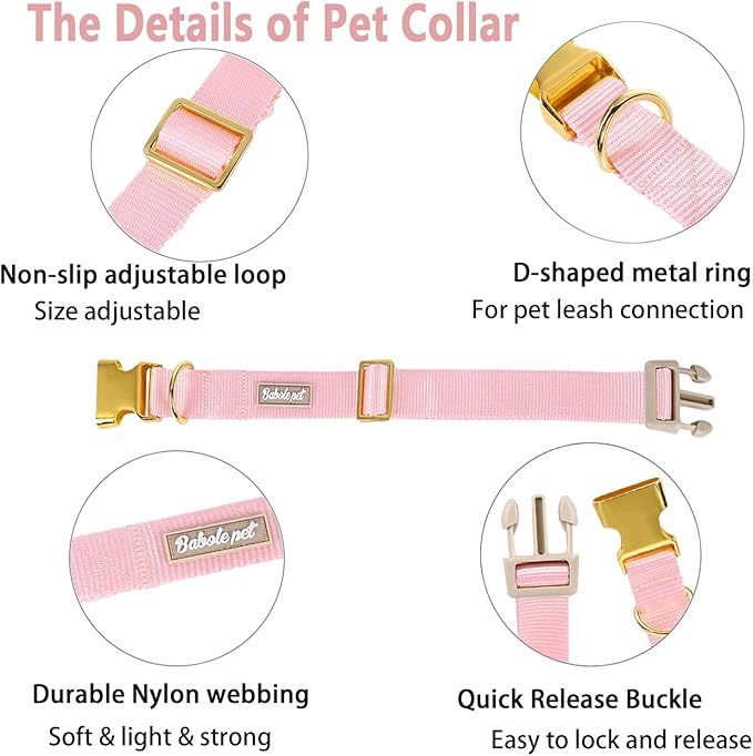 Nylon Dog Collar - Adjustable Pink Soft Webbing Dog Collars for Small Medium Large Dogs Boy Girl Puppy Collar with Safety Metal Buckle L