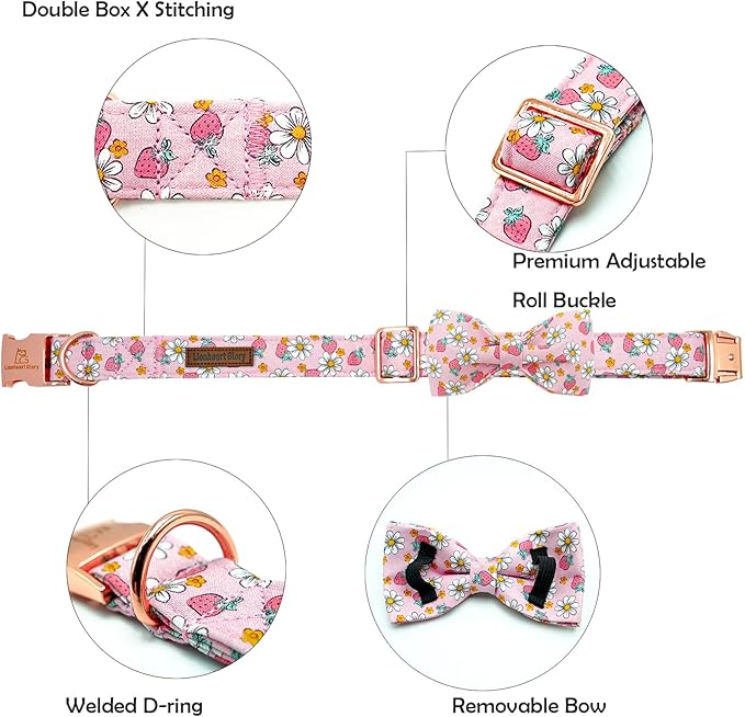 Lionheart glory Dog Collar Bow Collar Pink Dog Collar with Bow Tie Spring Summer Cute Collar Dog Female Soft Durable Adjustable Dog Collars for Small Dogs Pet Gift