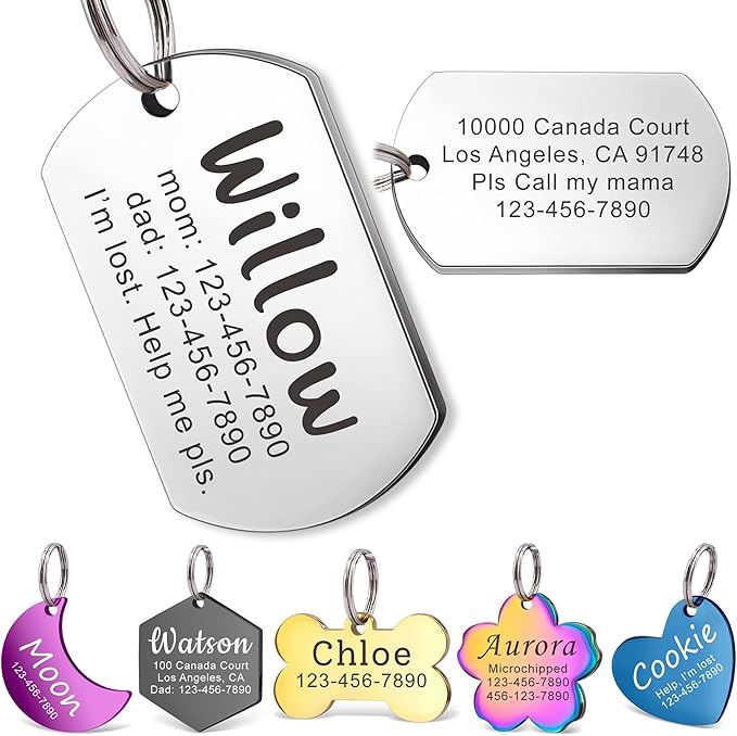 Anavia Personalized Pet ID Tags, Stainless Steel Glossy Laser Engraved Dog Cat Collar Name Tags, Multiple Colors Shapes Sizes (Dog Tag, Small)