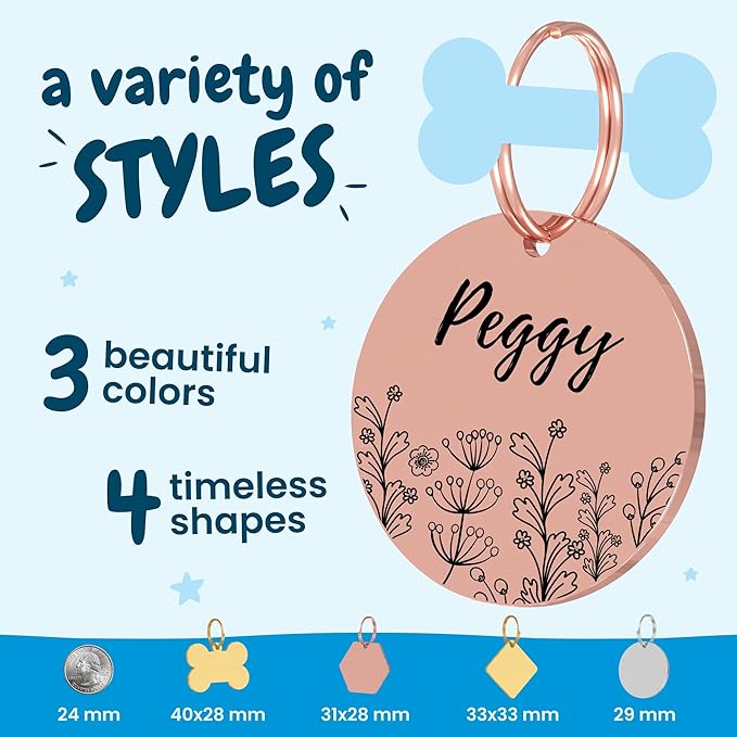 PawFurEver Dog Tags Personalized with Breed Design - Custom Dog Tags for Pets - Dog ID Tags Personalized for Pets - Stainless Steel Dog Collar Tag - Pet Name Tags for Dogs (Diamond, Rose Gold)