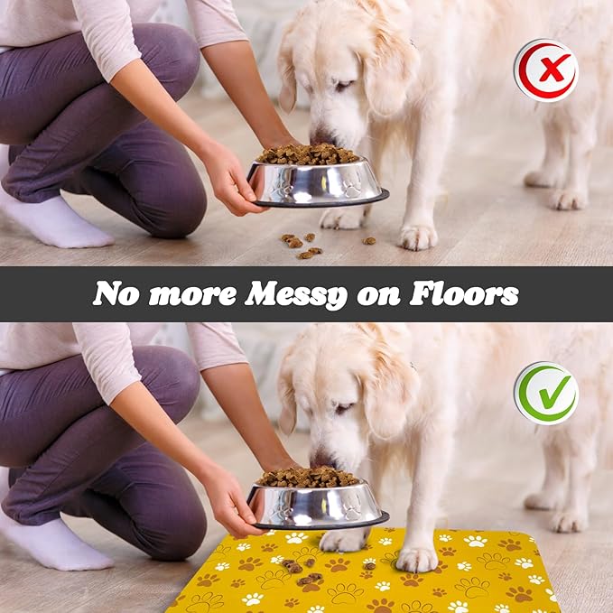 Dog Food Mat, Absorbent Water Bowl Mats Cat Pet Feeding Placemats Yellow 17 * 30 inch