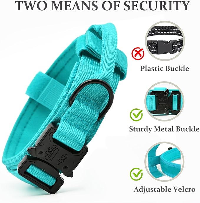 Tactical Dog Collar, Adjustable Military Training Nylon Dog Collar with Control Handle and Heavy Quick-Release Metal Buckle for Small Medium Large Dogs, Blue M