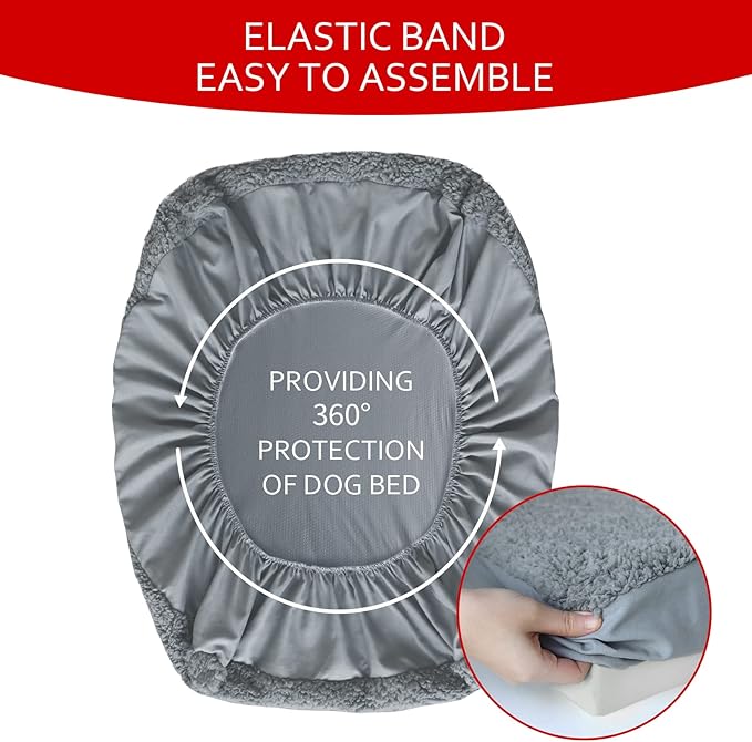 Dog Bed Covers Soft Plush Replacement Washable, Waterproof Pet Mattress Bed Liner Grey 41x29 Inches, for Dog/Cat, Cover Only