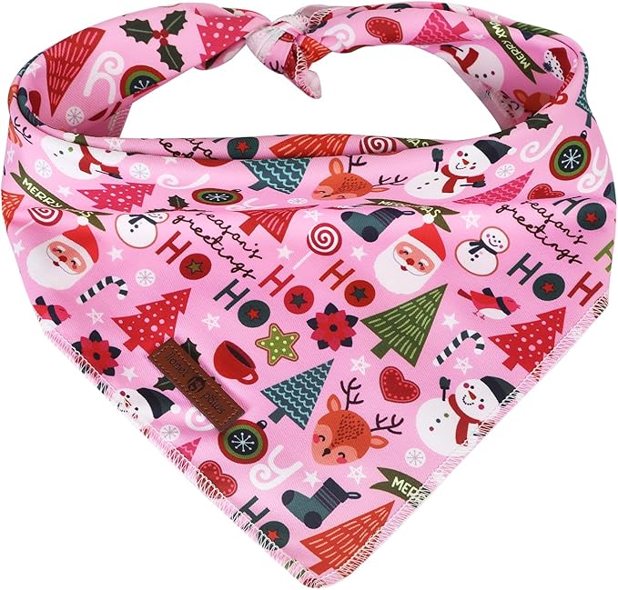 Lionet Paws Christmas Dog Bandana Washable Cotton Handkerchief Scarf Triangle Ho Christmas Tree Pink Bandanas for Small Medium Dogs Girl