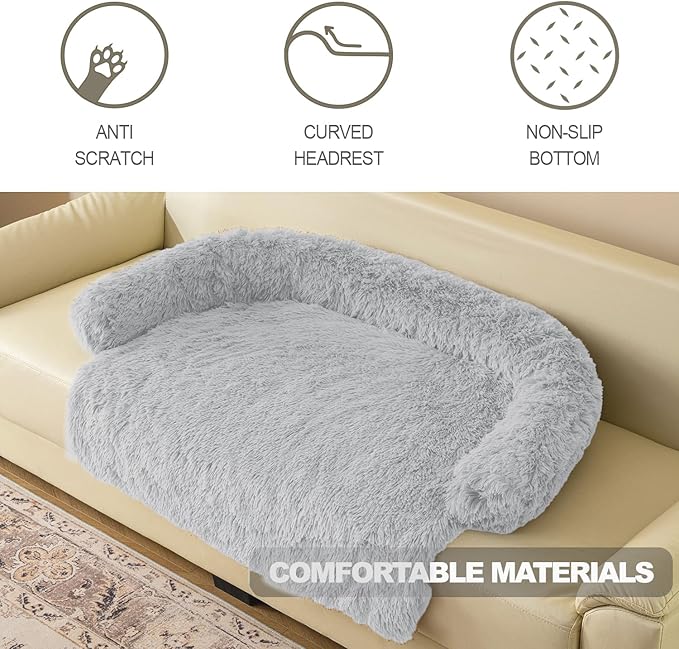Calming Dogs/Cats Bed Mats, Dog Pad Washable Removable Couch Cover, Plush Long Fur Mat for Pets, Waterproof Lining, Perfect for Small, Medium and Large Dogs and Cats (Light Gray, 41"x37")