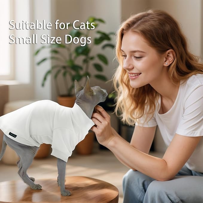 Fleece Sphynx Cat Clothes Soft Hairless Cat Clothes Pullover Cat Sweater for Chihuahua All Season Light and Warm Kitten Cloth for Cats Only Puppy Clothes Small Dog Sweater (White, XX-Large)