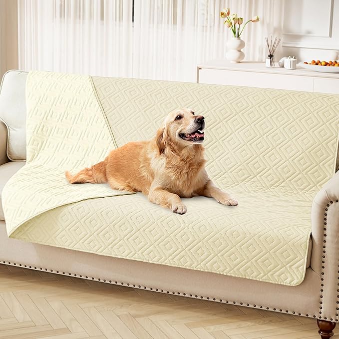 hyha Waterproof Dog Blanket, Soft Dog Bed Cover Pet Blankets, Waterproof Sofa Couch Cover for Dogs Washable, Reversible Pet Couch Covers for Sofa Furniture (52x82 Inch, Beige/Beige)