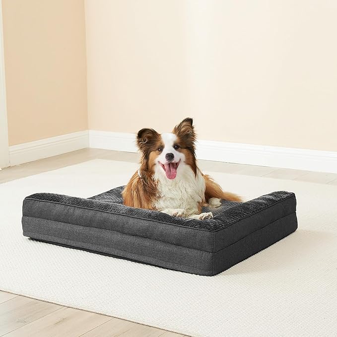 EHEYCIGA XL Dog Bed Memory Foam for Crate, Extra Large Dog Bed Orthopedic with Washable Removable Cover, Waterproof Pet Sofa Couch XLarge Size Dogs, 41x27x6.5, Dark Grey