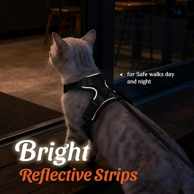 Dooradar Cat Harness and Leash Set, Escape Proof Safe Adjustable Kitten Vest Harnesses for Walking, Easy Control Soft Breathable Mesh Jacket with Reflective Strips for Cats, Black, S