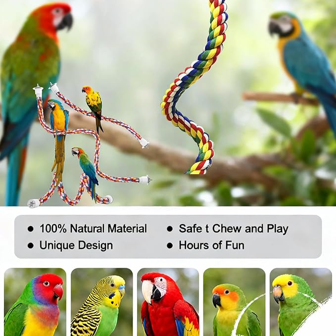 Bird Rope Perches, Parrot Toys, Bungee Rope Perches for Parrots, Cockatiels, Parakeets, Budgie Cages Comfy Birds (Metal Nut) - 15.75 inches
