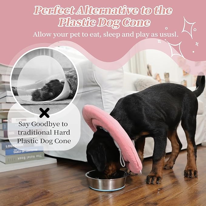 IDOMIK Dog Recovery Collar, Waterproof Soft Dog Cone After Surgery, Comfy Protective Elizabethan Collar Alternative for Dogs Cats, Adjustable Pet Neck Donut Cone Anti-Licking Biting Wounds,Pink,L
