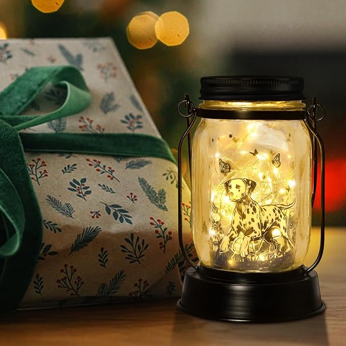 Dalmatian Gifts for Women/Men Dalmatian Solar Lanterns Mom Birthday Spotted Dog Lovers Lantern Pet Loss Firehouse Dog Memorial Lights Solar Garden Decoration for Yard, Patio,Backyard,Porch Torches