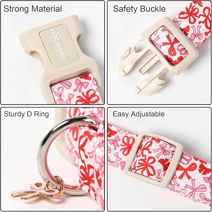 DOGWONG Cute Dog Collar, Pink Bow Pattern Dog Collar, Girl Female Dog Collars with Strong Plastic Buckle for Large Dogs,XL