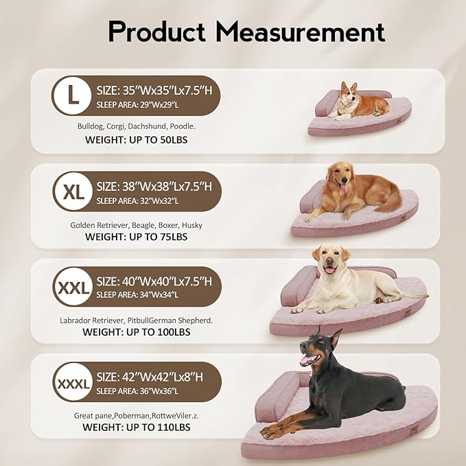 Large Orthopedic Dog Bed with Sides XXXL Dog Beds with Removable Washable Cover Non-Slip Waterproof Pet Bed for Extra Large Dogs - Pink XXXL