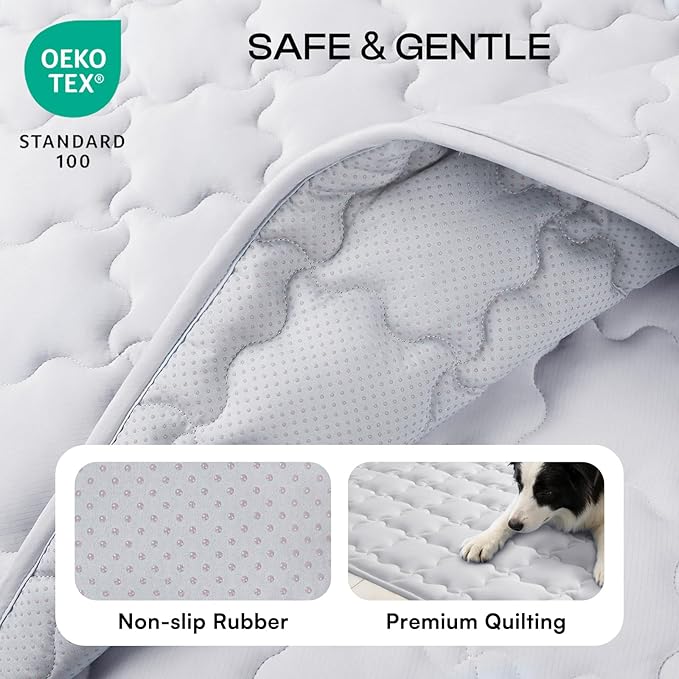 Luciphia Premium Dog Cooling Mat Non-Slip Q-MAX>0.5 Self-Cooling Pad for Large Pet Indoor Portable Kennel Puppy Bed for Couch Summer Crate Pad for Dog Washable Light Grey 40x60 inches