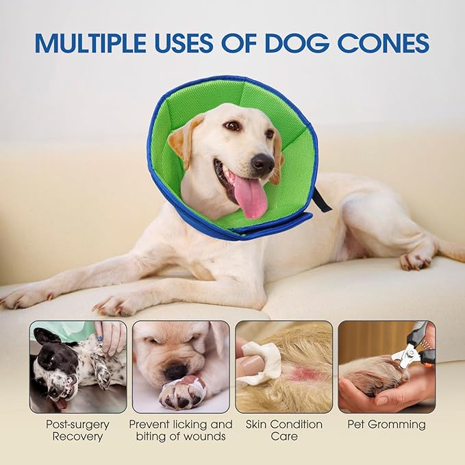 Dog Cone Collar After Surgery for Medium Dogs, Adjustable Soft Recovery Cone for Dogs to Stop Licking Biting, Comfortable Pet Elizabethan Alternative for Wound Healing