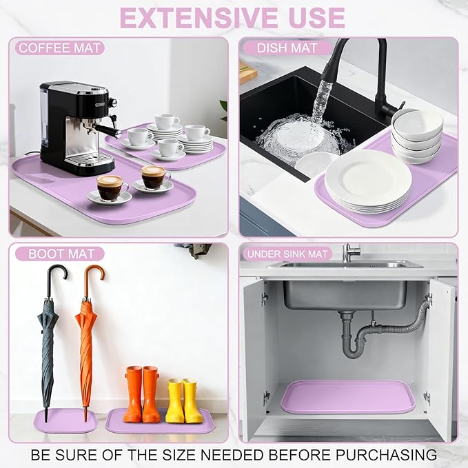 Silicone Pet Food Mat with Raised Edge for Food and Water Bowl, Dog Feeding Mats, Cat Food Trays for Floor Waterproof, Rubber Tray for Dogs and Cats, 22 x 14 x 0.8 Lavender