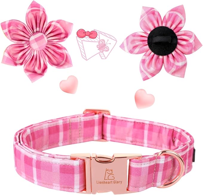 Lionheart Glory Dog Collar, Pink Dog Collar with Flower, Cute Floral Pattern Pet Collar Adjustable Pet Collar for Small Dogs