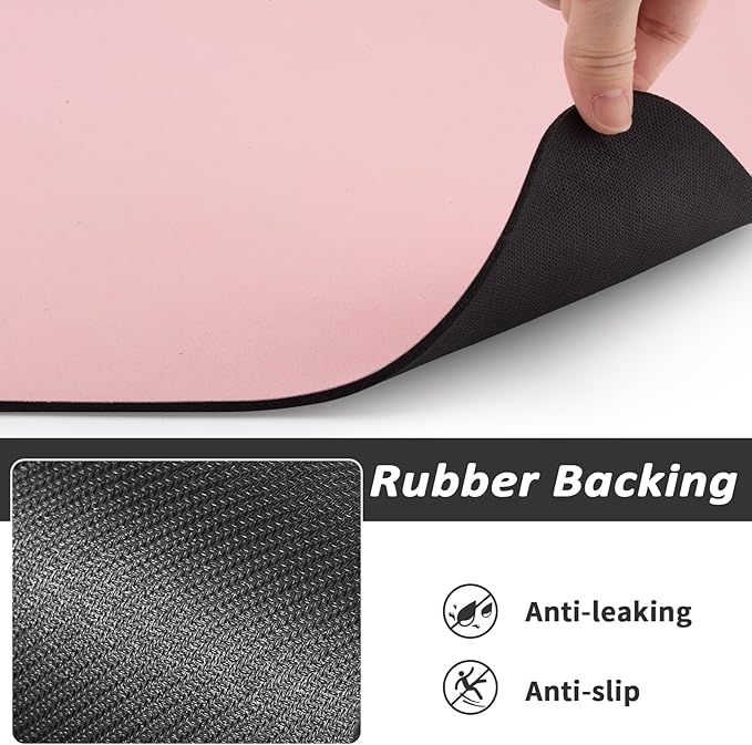 Dog Food Mat - Absorbent Cat Mat for Food and Water, No Stains Pet Feeding Bowl Mat, Easy to Clean Pet Placemats, Quick Dry Dog Water Dispenser Mat for Messy Drinkers | Paw Pink 18"x34"