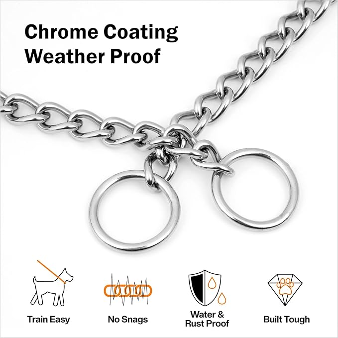 TagME Chain Choke Collar for Dogs, Adjustable Weather Proof Necklace for Medium Dogs, Alloy Steel Pet Training Collar
