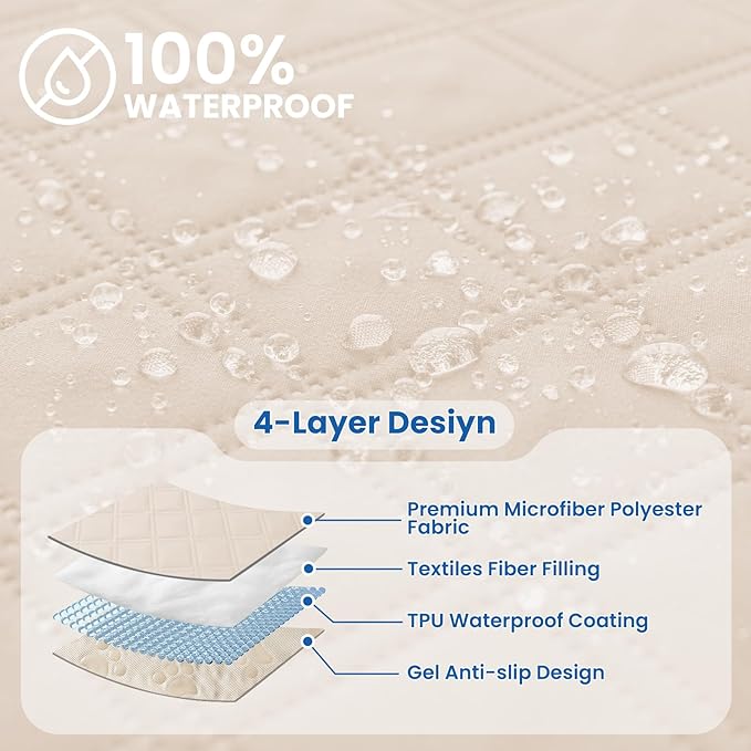 Waterproof Dog Bed Cover Pet Blanket, Soft Couch Cover for Dogs Washable, Non-Slip Dog Blanket Protect Furniture Couch Sofa Car for Puppy Large Dogs Cat (40x50 Inch, Beige)