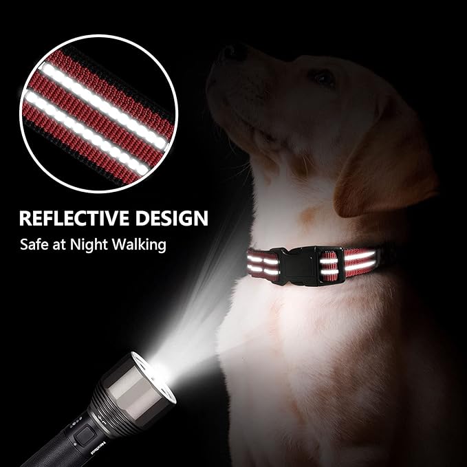 Martingale Dog Collar, Adjustable Nylon Reflective Collar with Buckle No Pull Dog Collar for Small Medium Large Dogs (Red L)