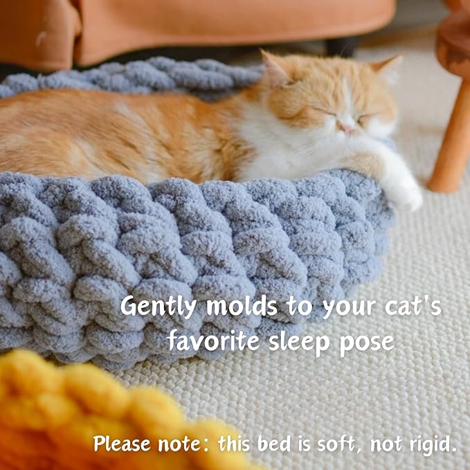 Cat Nest Bed - Premium Self Warming Handwoven Washable Extra Soft Round Cave House for Indoor Kitten & Kitty, Small & Large (DGreen,Large)
