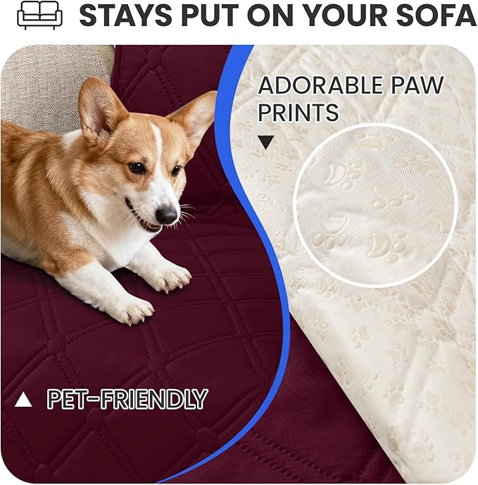 Waterproof Couch Covers for Pets, Waterproof Dog Bed Cover, Anti-Slip Soft Dog Blankets, Couch Cover for Dogs Washable, Pet Blanket for Puppy Large Dogs Cat Christmas (82x102 Inch, Burgundy)